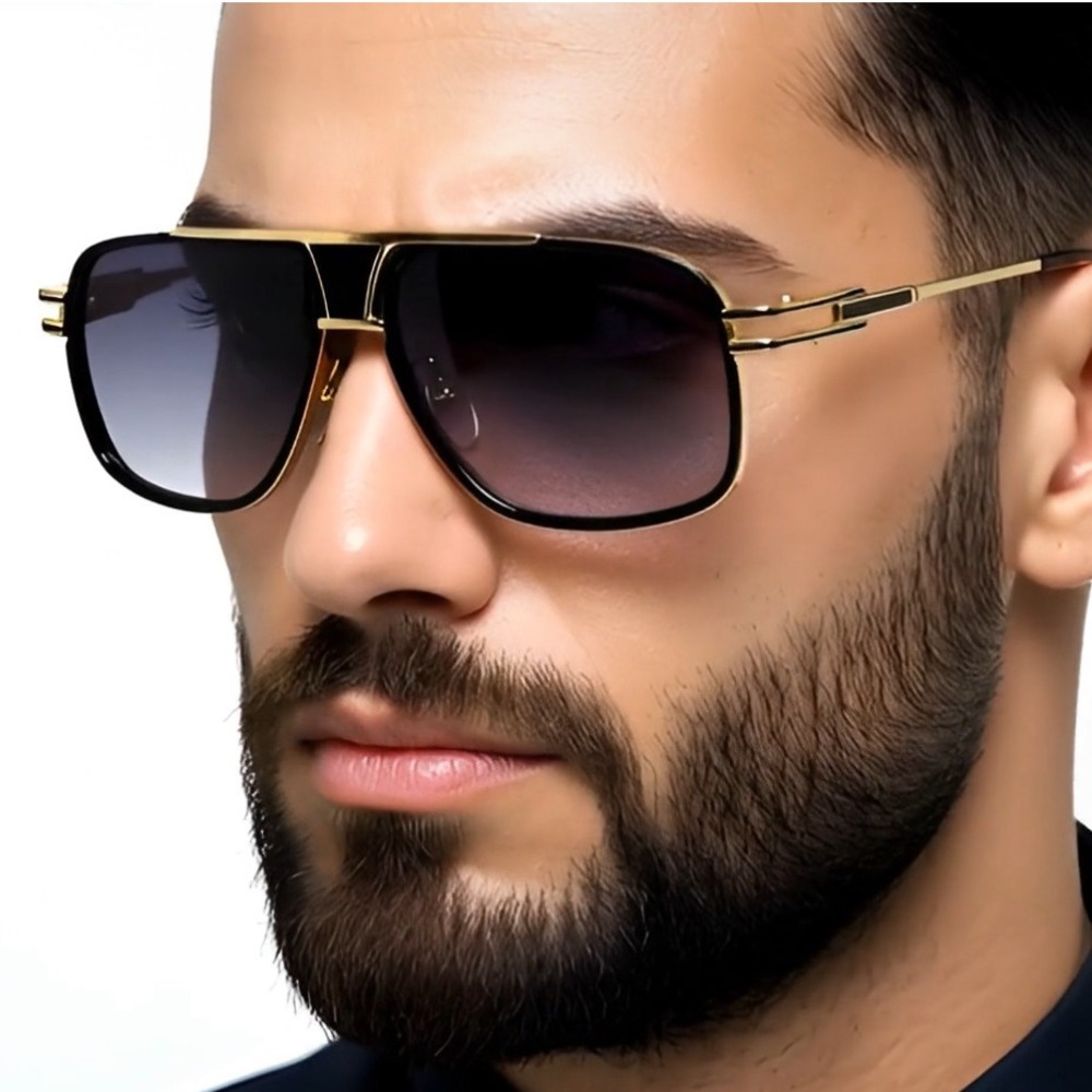 Square Aviator Sunglasses Black Gold Frame Mens Womens Fashion Eyewear Shades‎
